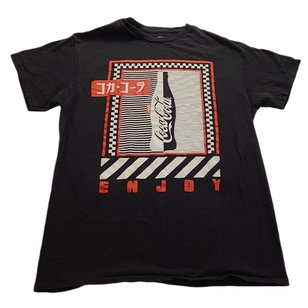 Coca-Cola Japanese Katakana Graphic T-Shirt Black Red White Men's Medium Cotton